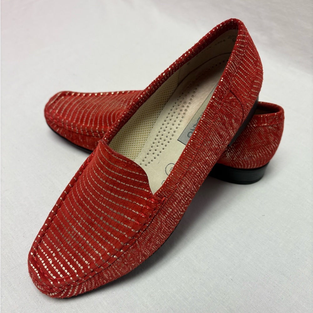 Red Italian Suede Slip-on Loafers, US Size 8,UK Size 6